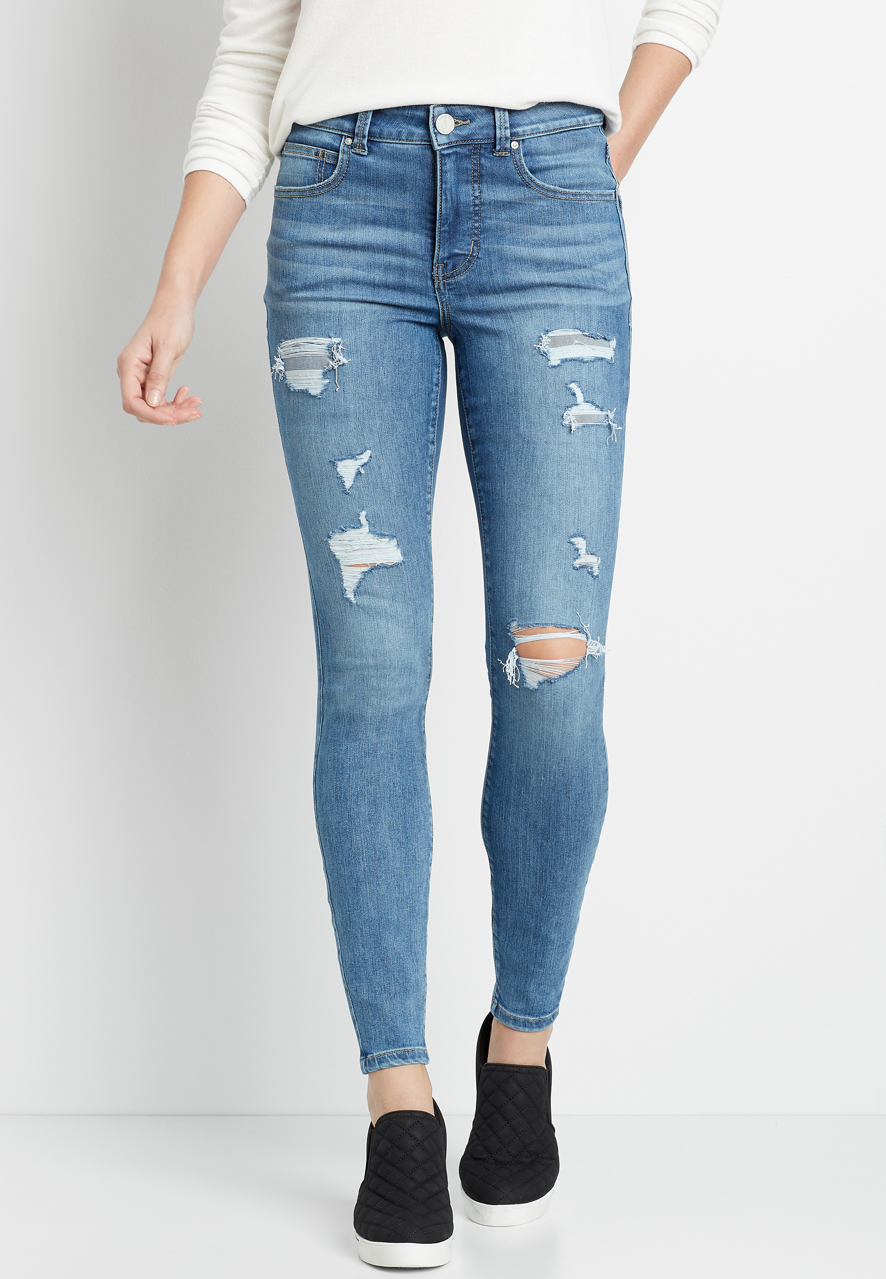 Everflex™ High Rise Medium Destructed Stretch Super Skinny Jean