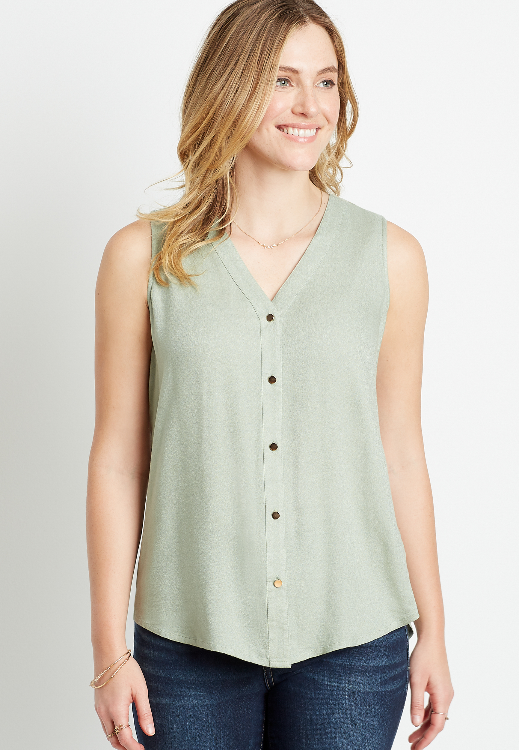 Light Green Button Down Tank Top | maurices