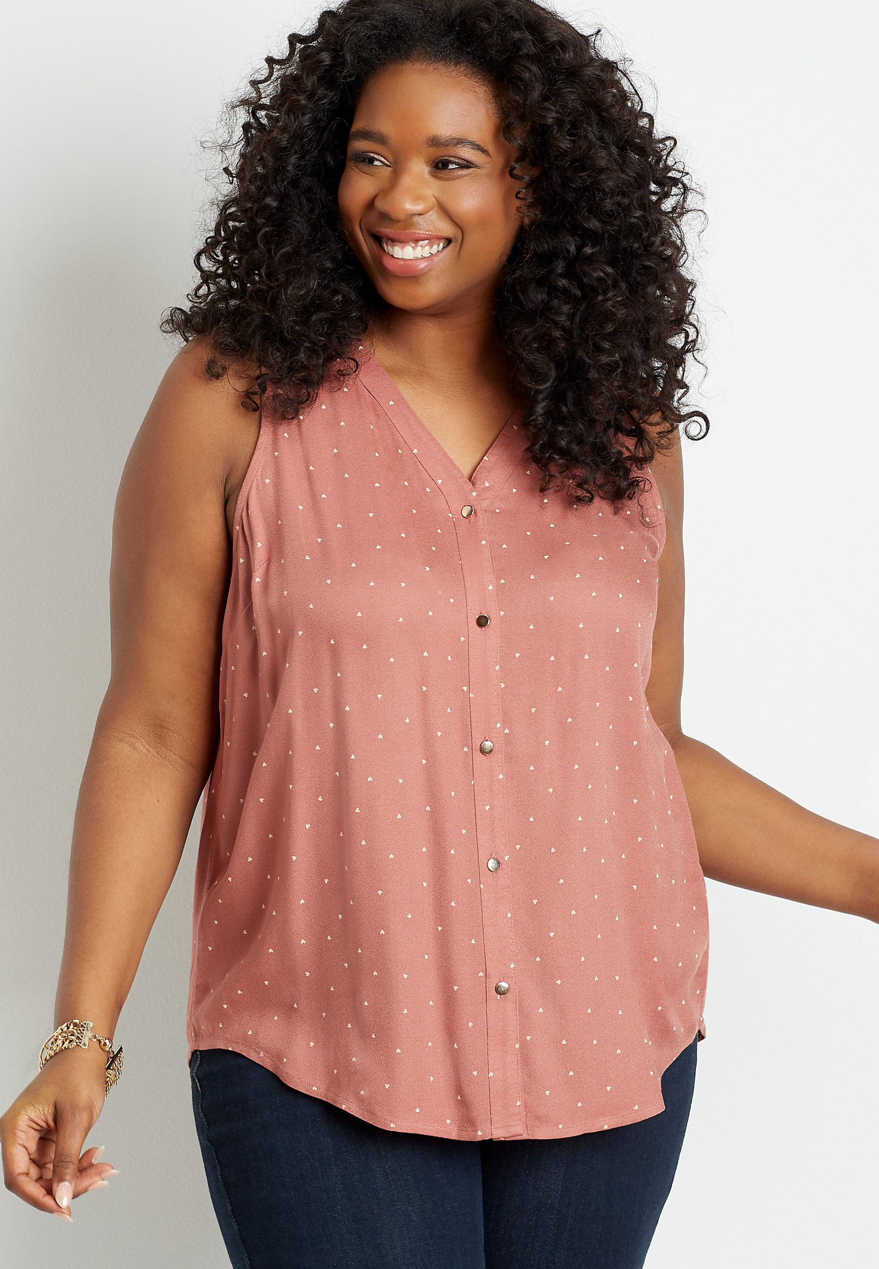 Plus Size Heart Print Button Down Tank Top | maurices