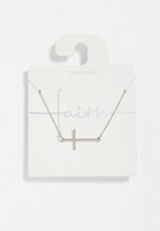 Dainty Silver Side Cross Necklace, C431, small
