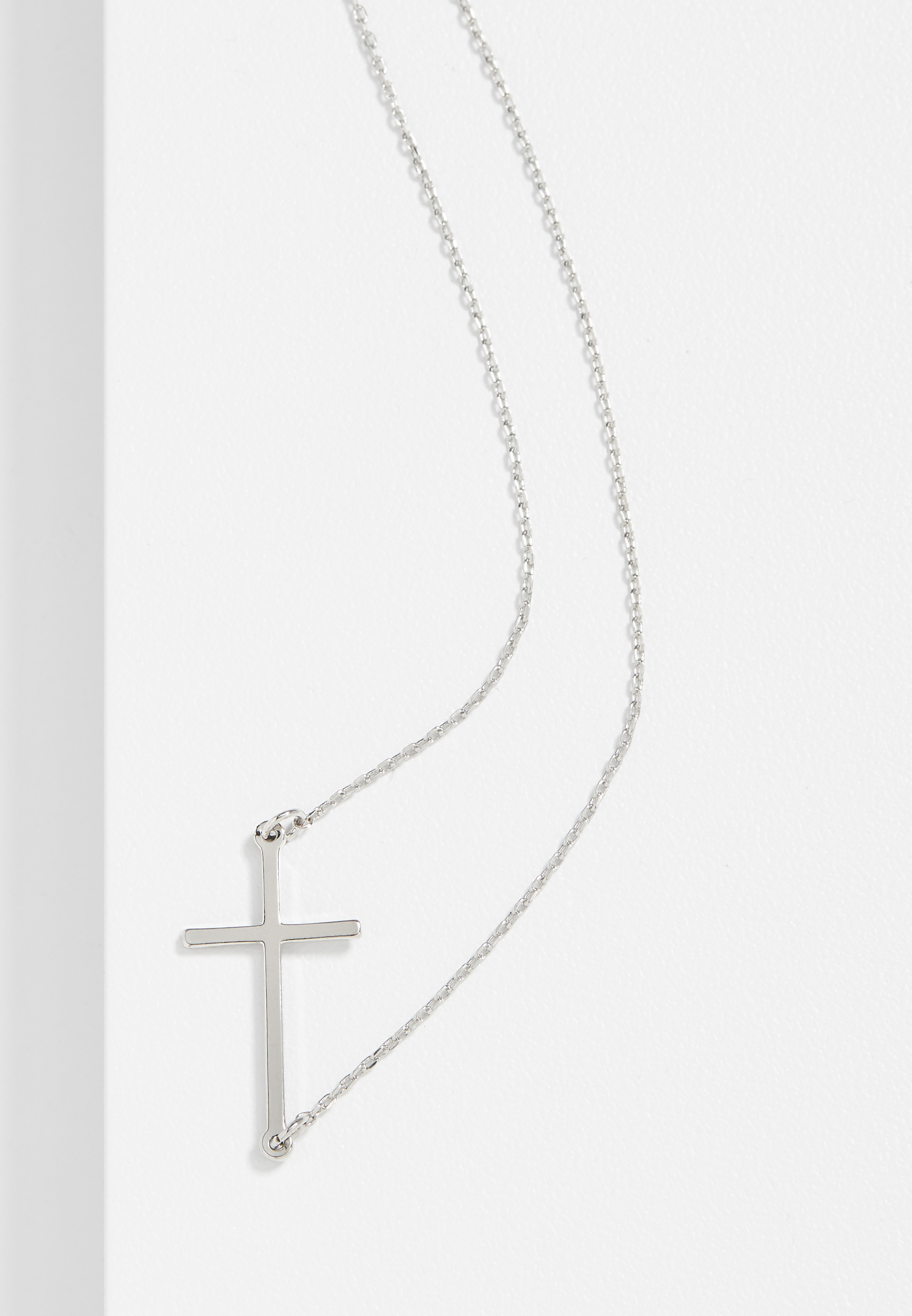 Dainty Silver Side Cross Necklace, C431, large