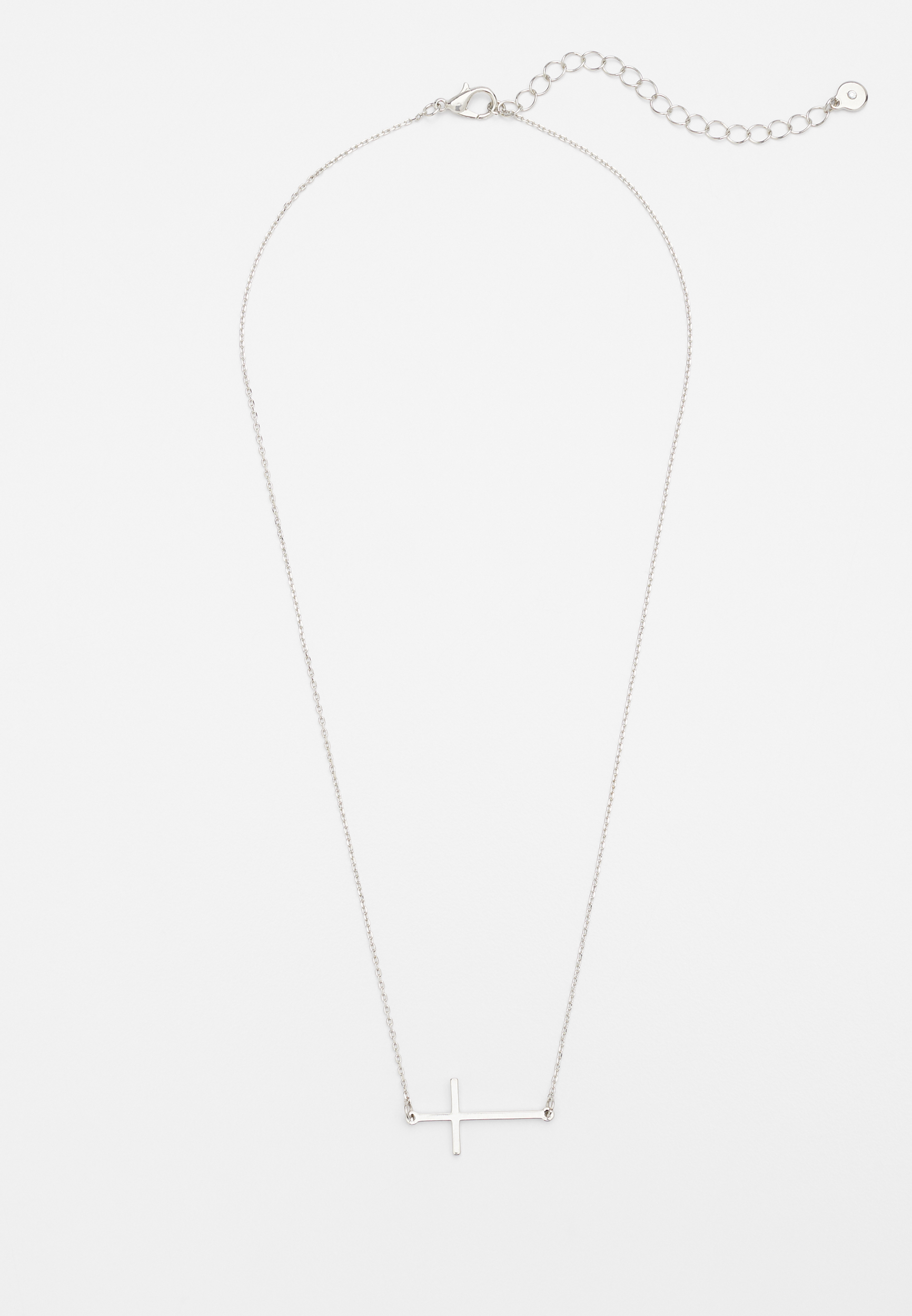Dainty Silver Side Cross Necklace, C431, large