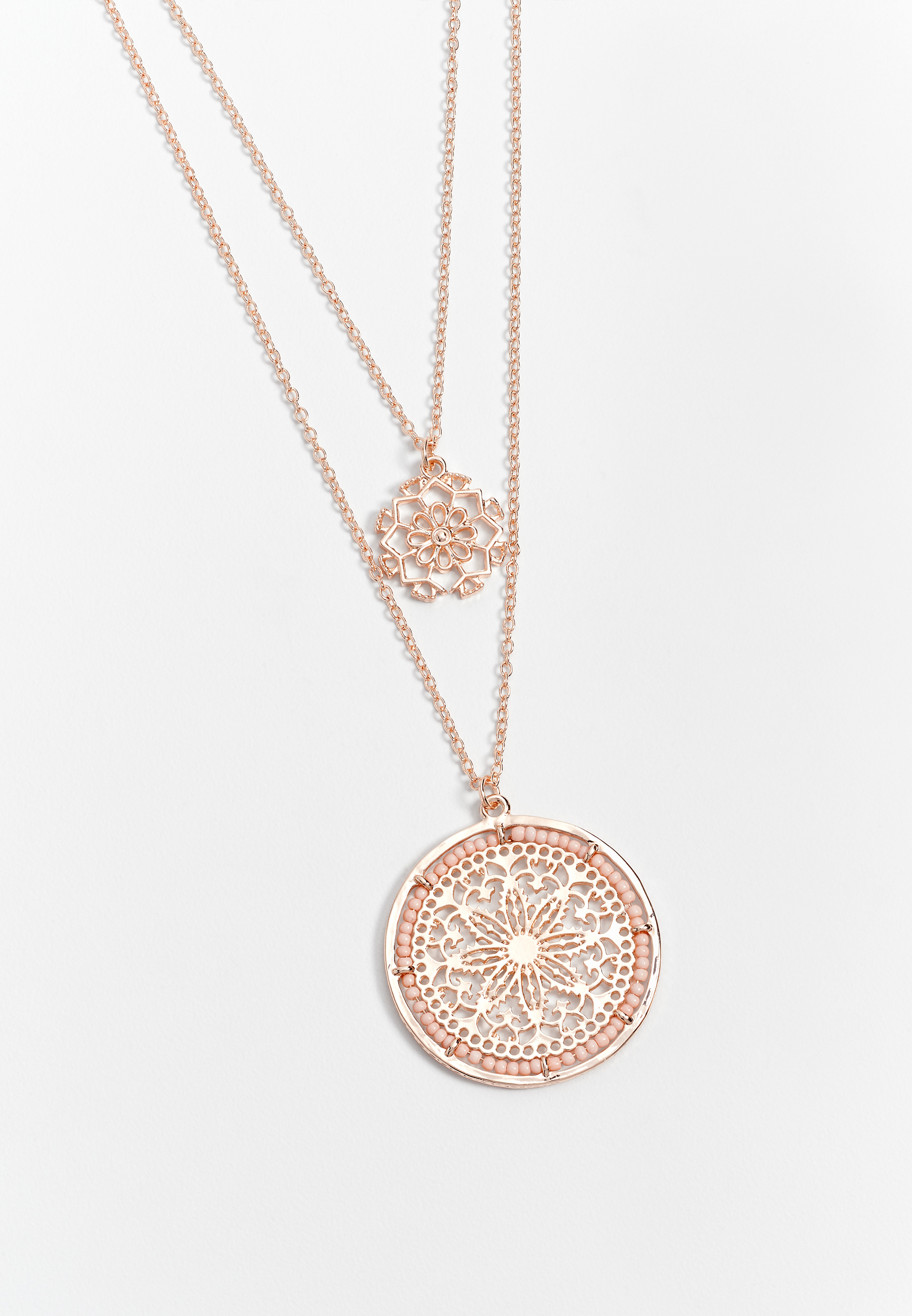 Rose Gold Double Medallion Pendant Drape Necklace | maurices