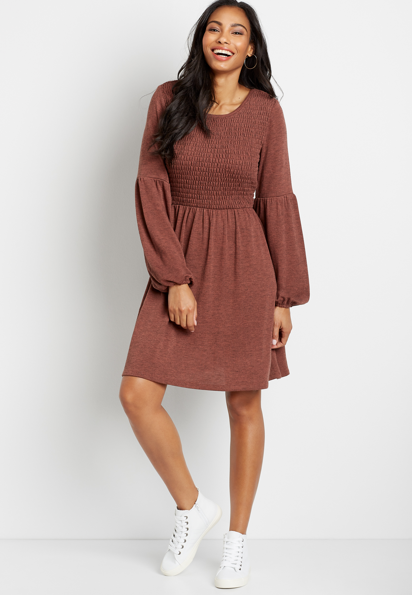 Plus Size Belk Smocked Dresses RUFFLE NECK SLEEVELESS PEASANT MAXI