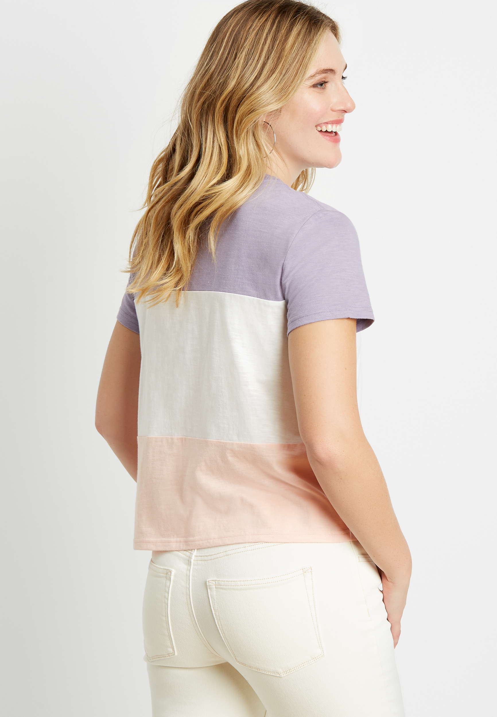 24/7 Purple Colorblock Crew Neck Cropped Tee - alternate image