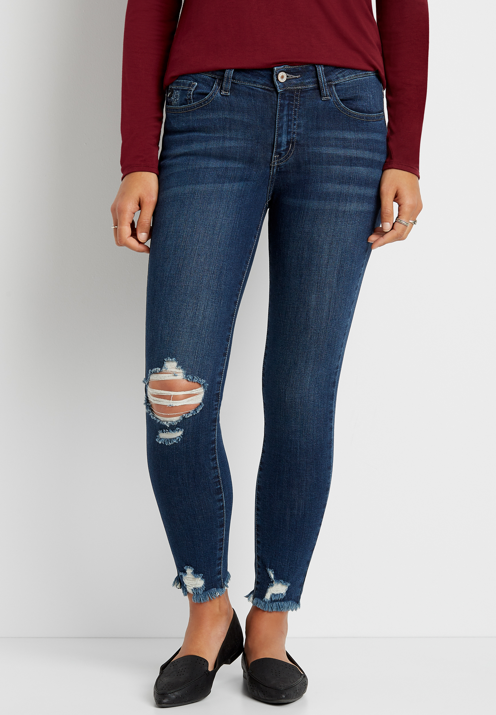 Image of Maurices Womens Kancan&trade; Dark Wash Destructed Skinny Jeans Blue