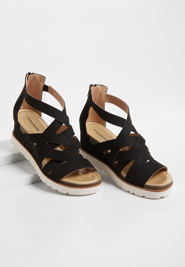Finley Black Strappy Sporty Wedge | maurices