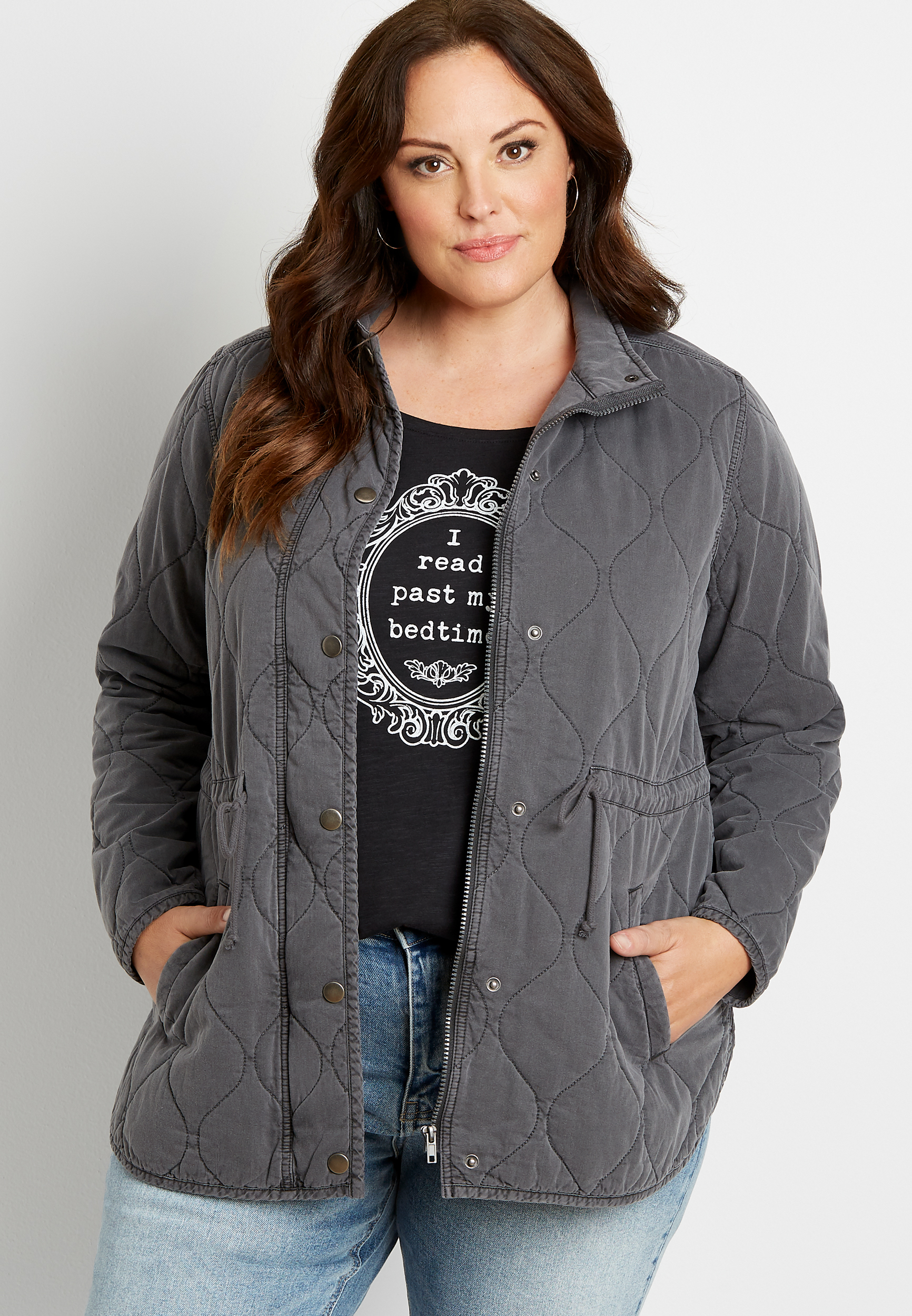 Plus Size Quilted Cinched Waist Jacket maurices