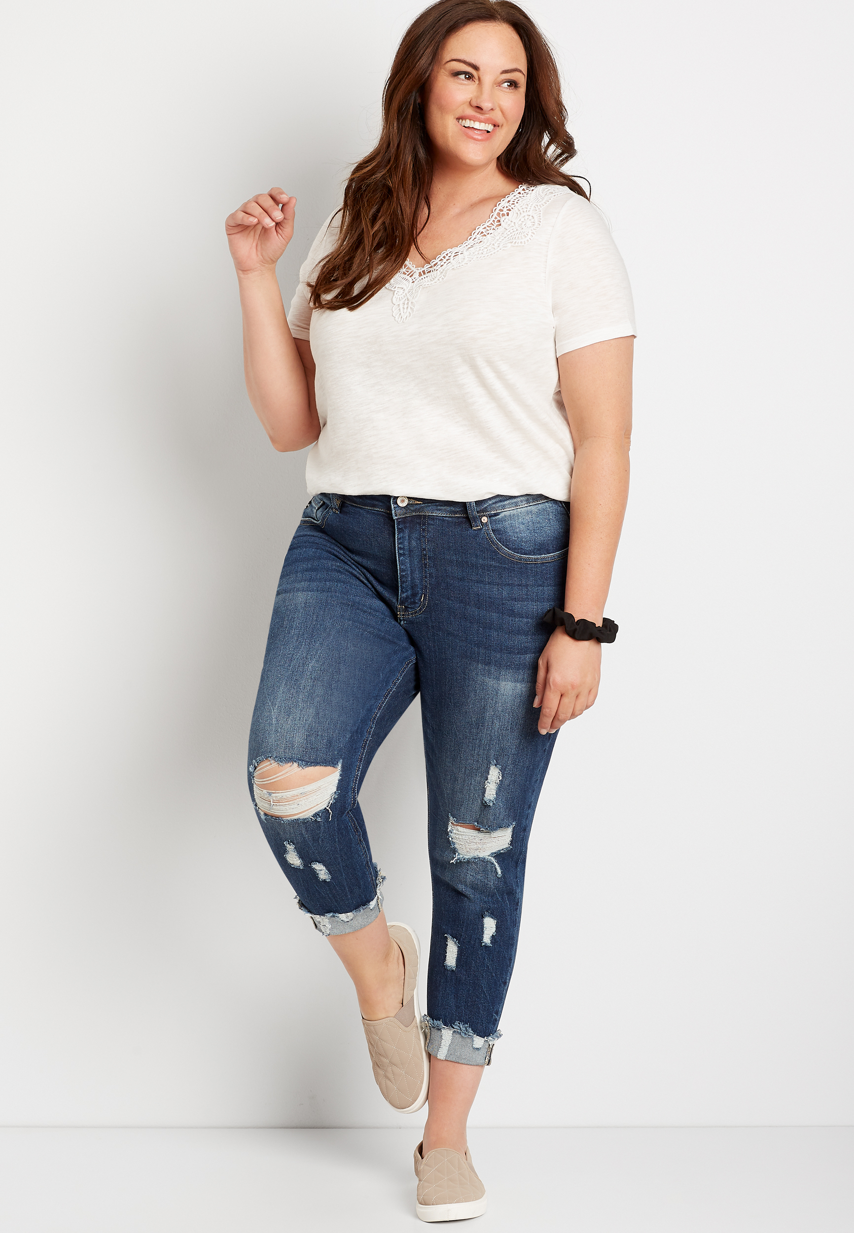 Plus Size KanCan™ High Rise Curvy Dark Ripped Cropped Jean | maurices