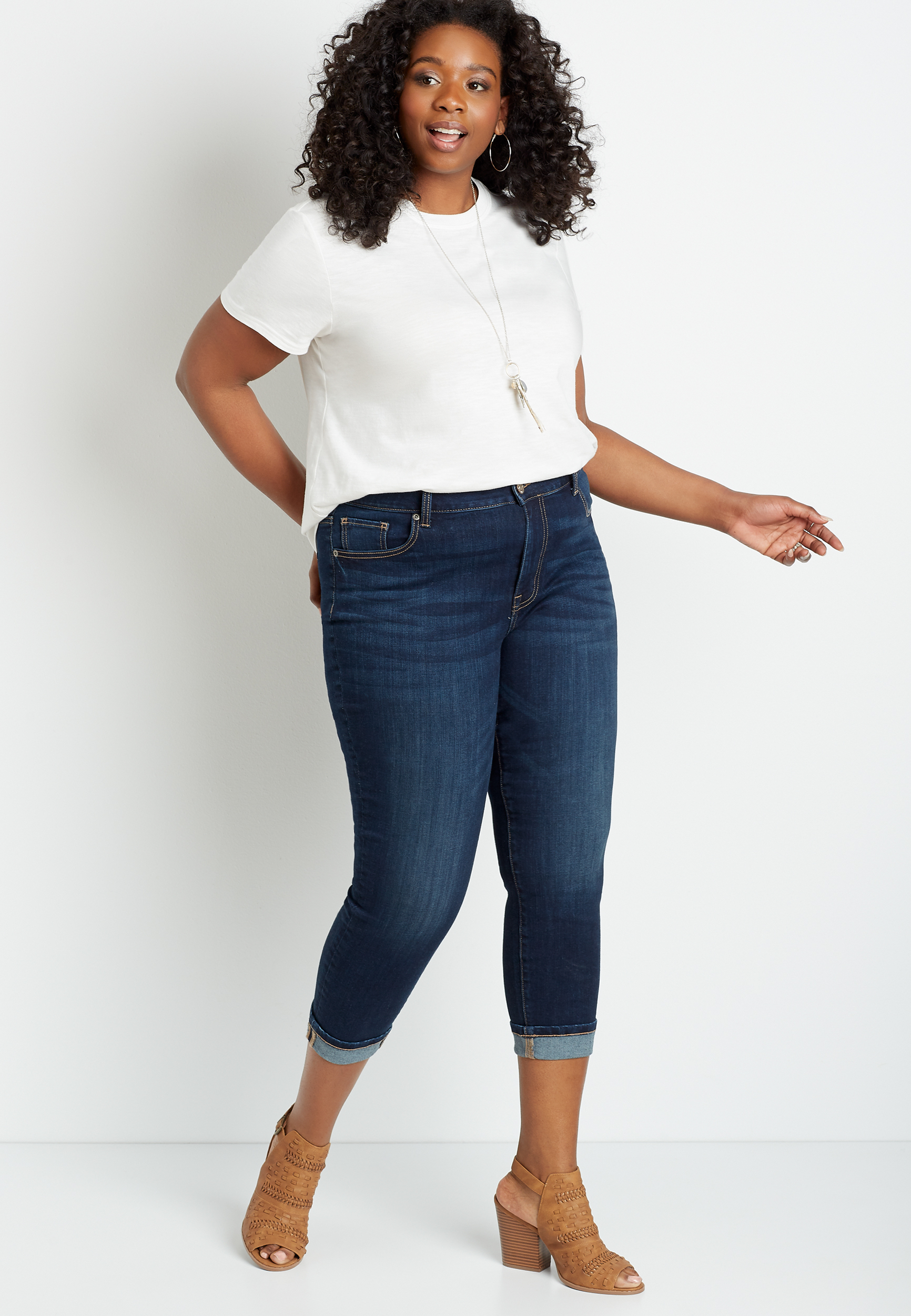 Plus Size DenimFlex™ High Rise Dark Wash Cuffed Cropped Jean | maurices