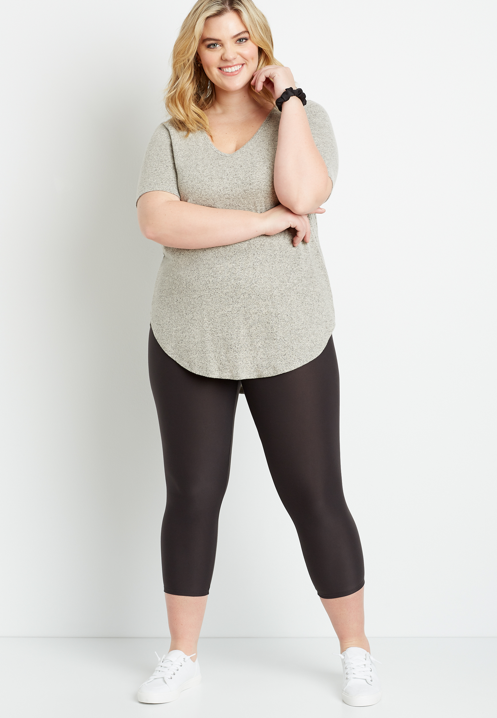 Plus Size High Rise Gray Ultra Soft Capri Legging maurices