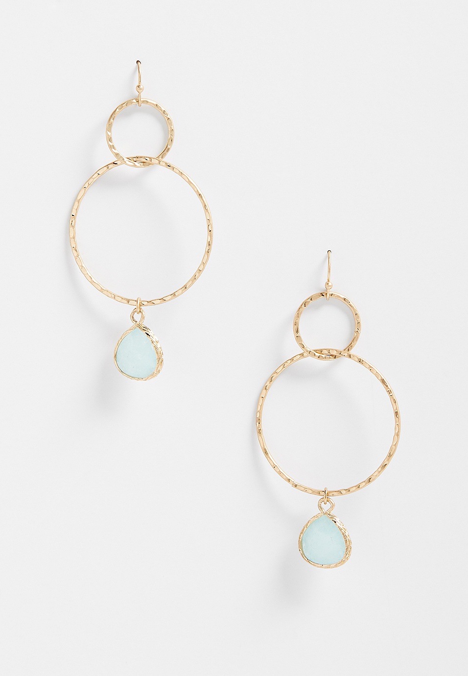 Green Stone Hammered Gold Hoop Earrings | maurices