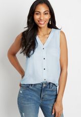 Light Blue Button Down Tank Top, C3684, small