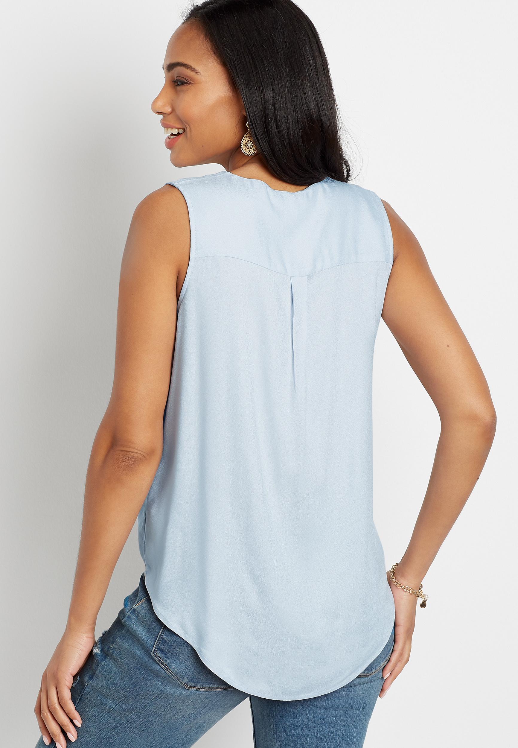 Light Blue Button Down Tank Top, C3684, large
