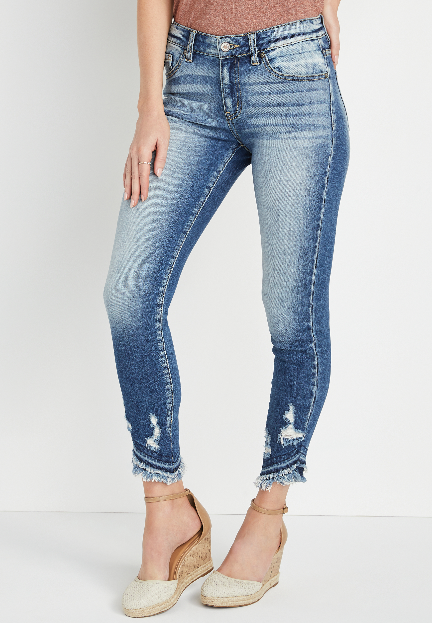 KanCan™ Skinny Mid Rise Frayed Ripped Jean | maurices