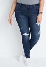 Plus Size DenimFlex&trade; Super Dark Wash Destructed Jegging, C258, small