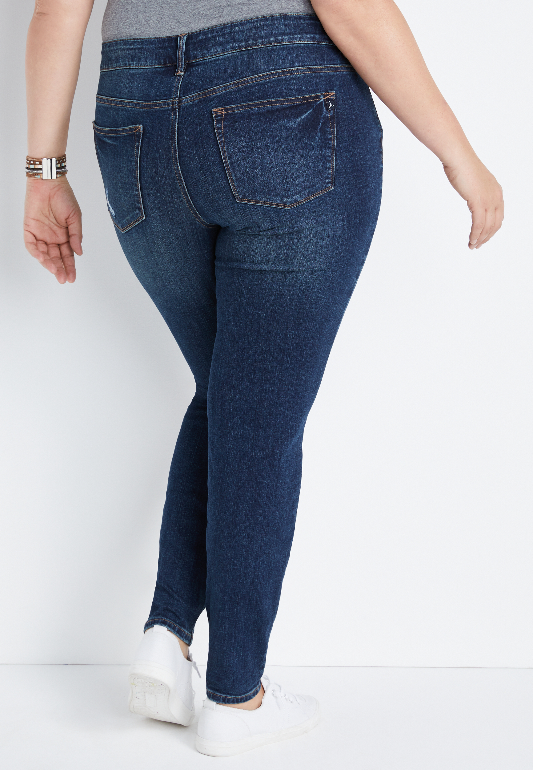 Plus Size DenimFlex&trade; Super Dark Wash Destructed Jegging, C258, large