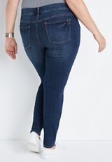 Plus Size DenimFlex&trade; Super Dark Wash Destructed Jegging, C258, small