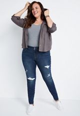 Plus Size DenimFlex&trade; Super Dark Wash Destructed Jegging, C258, small
