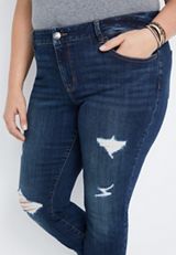Plus Size DenimFlex&trade; Super Dark Wash Destructed Jegging, C258, small