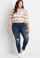 Plus Size DenimFlex&trade; Super Dark Wash Destructed Jegging, C258, small