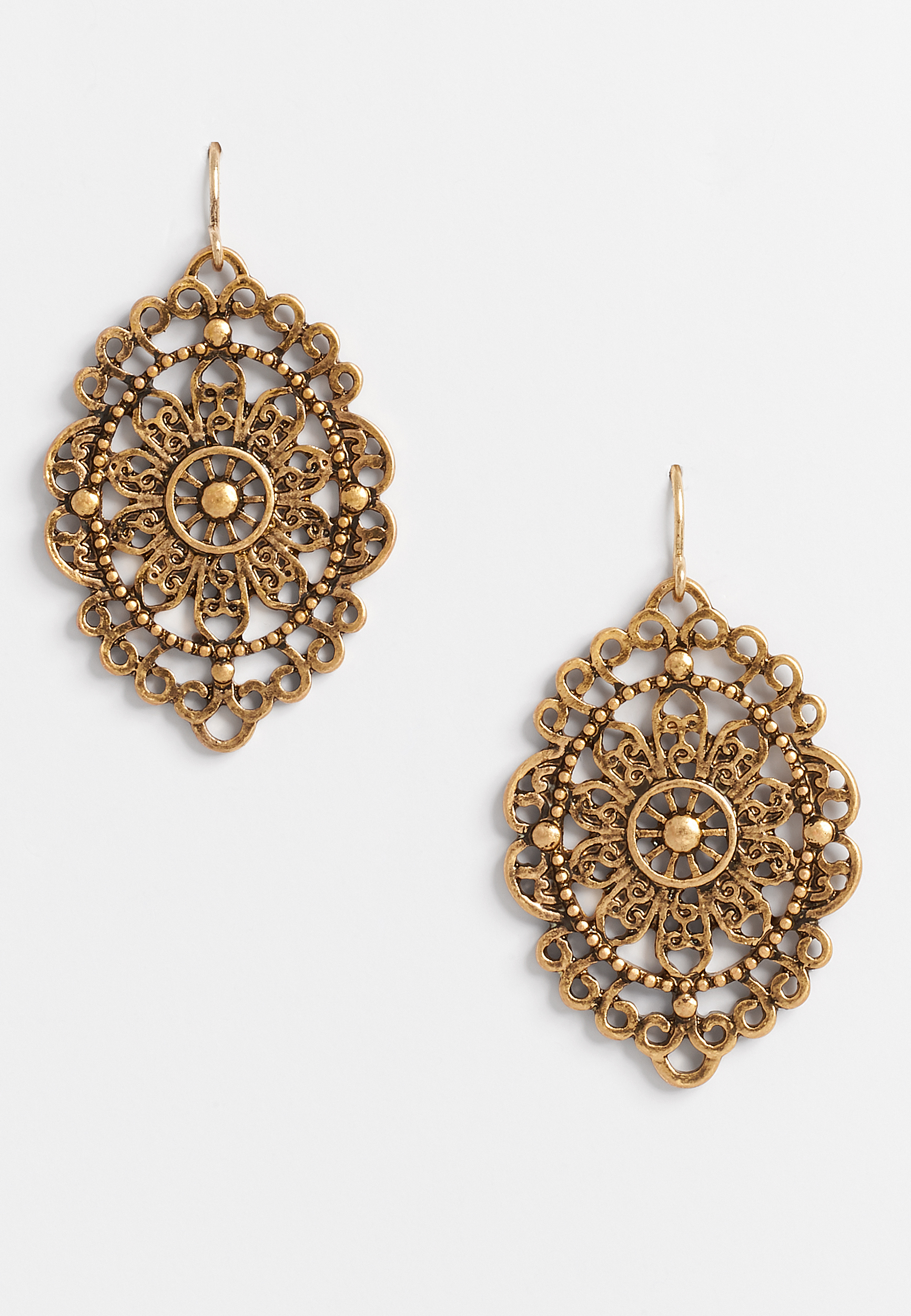 Gold Metal Cut Out Drop Earrings | maurices