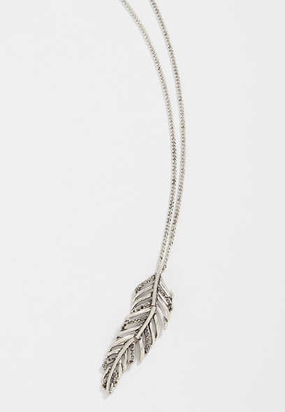 Silver Hinged Feather Pendant Necklace