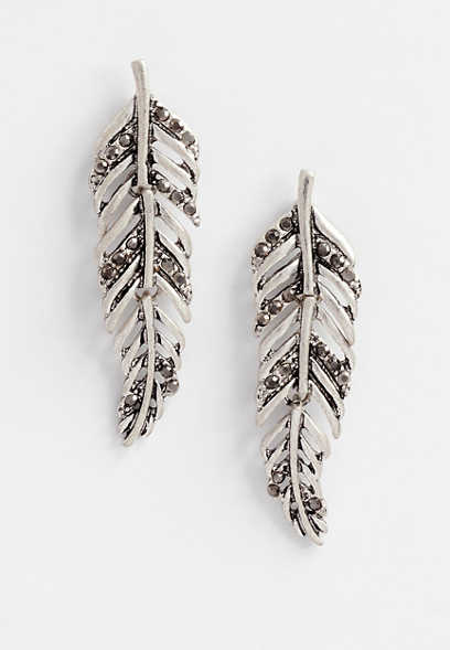 Silver Hinged Feather Stud Earrings