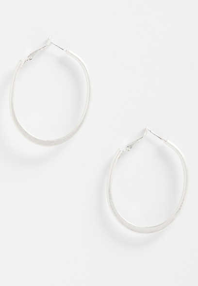 Silver Oblong Hoop Earrings