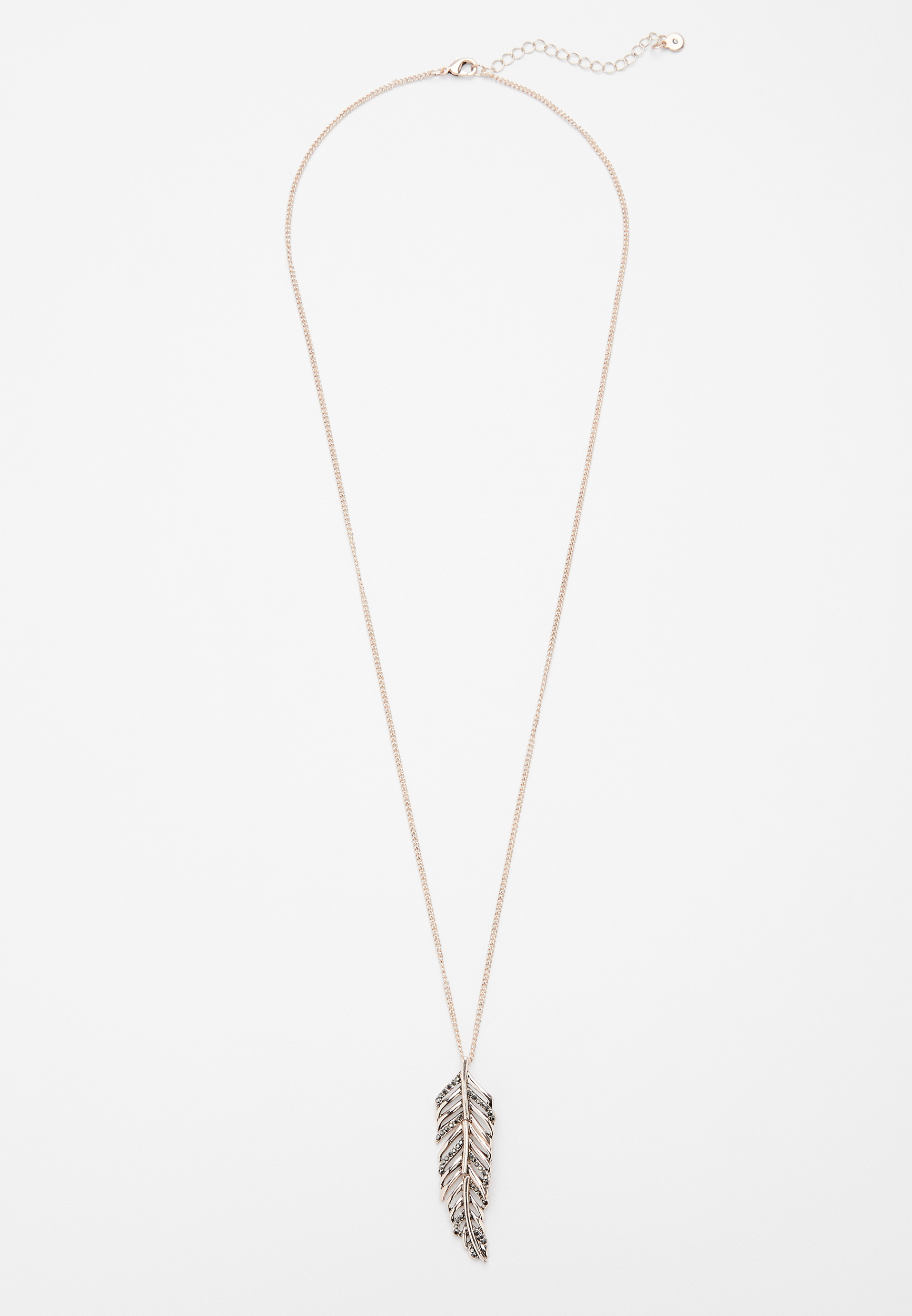 Gold Hinged Feather Pendant Necklace, , large
