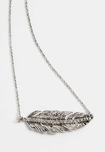 Silver Sideways Feather Necklace