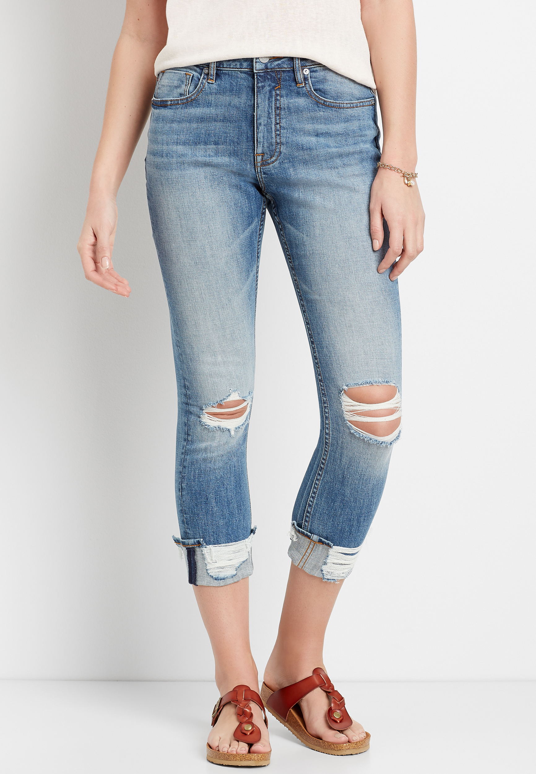 Vigoss® High Rise Medium Ripped Cropped Jean | maurices