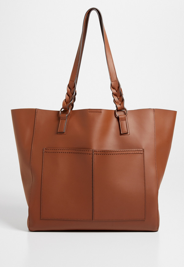 Cognac Braided Strap Tote Bag | maurices
