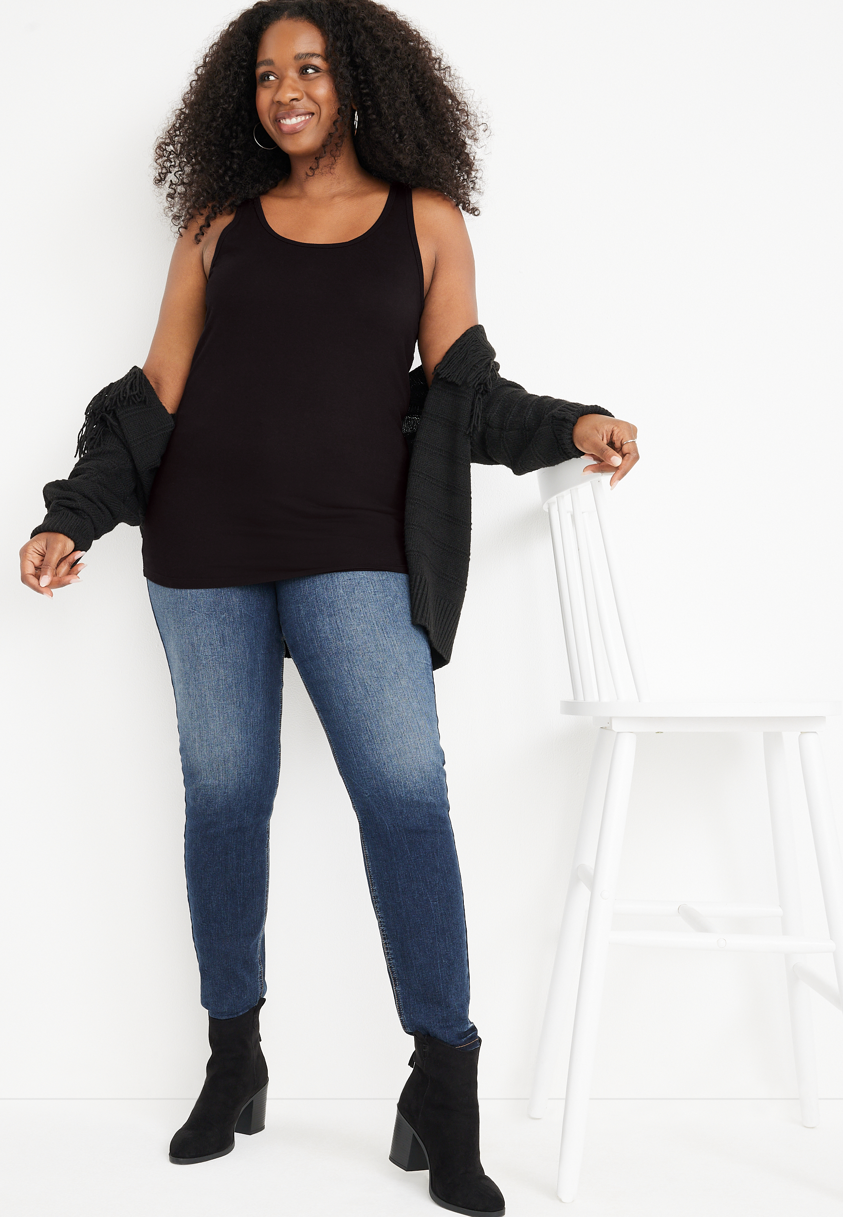 Plus Size Neutral Scoop Neck Tank Top, C106, large