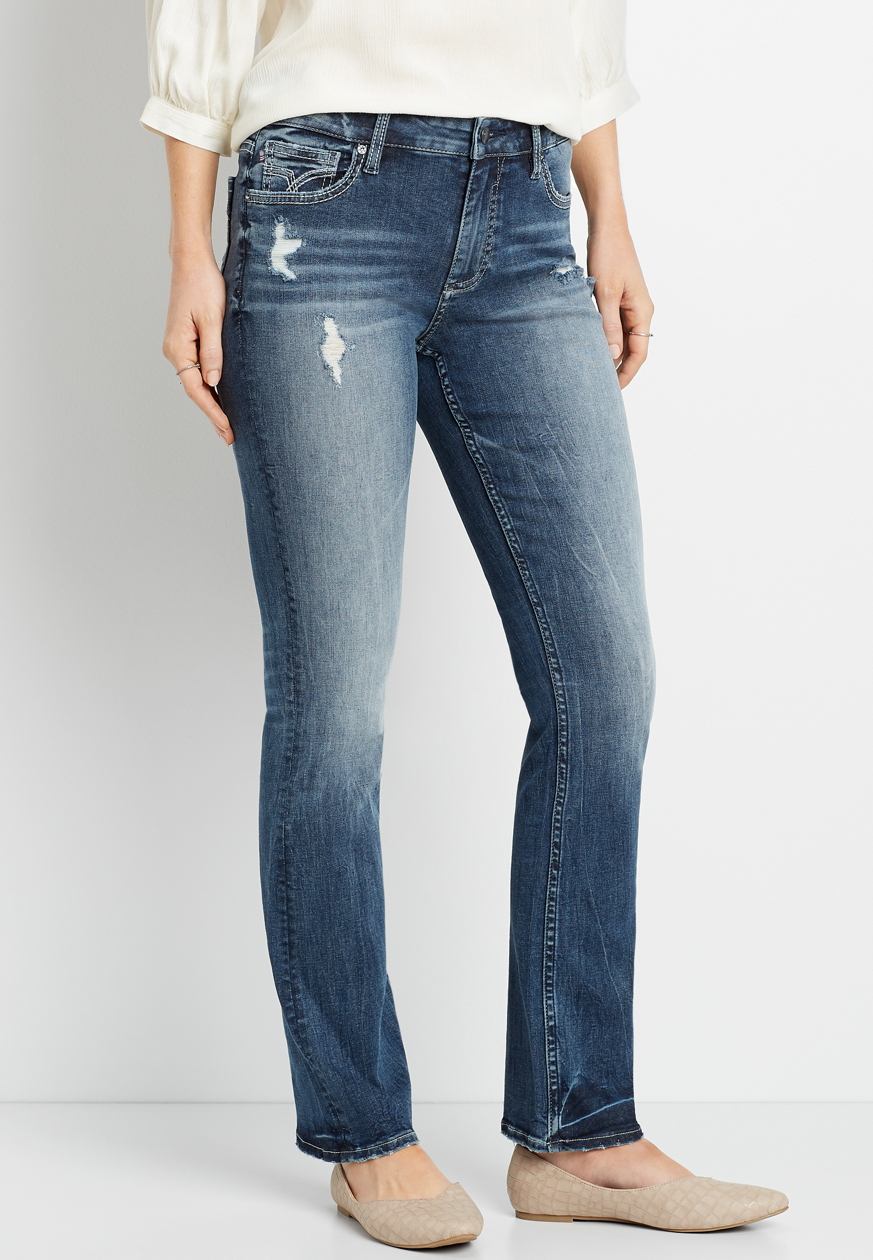 Image of Vigoss® Womens Dark Wash Faux Flap Pocket Slim Boot Jeans Blue - Maurices