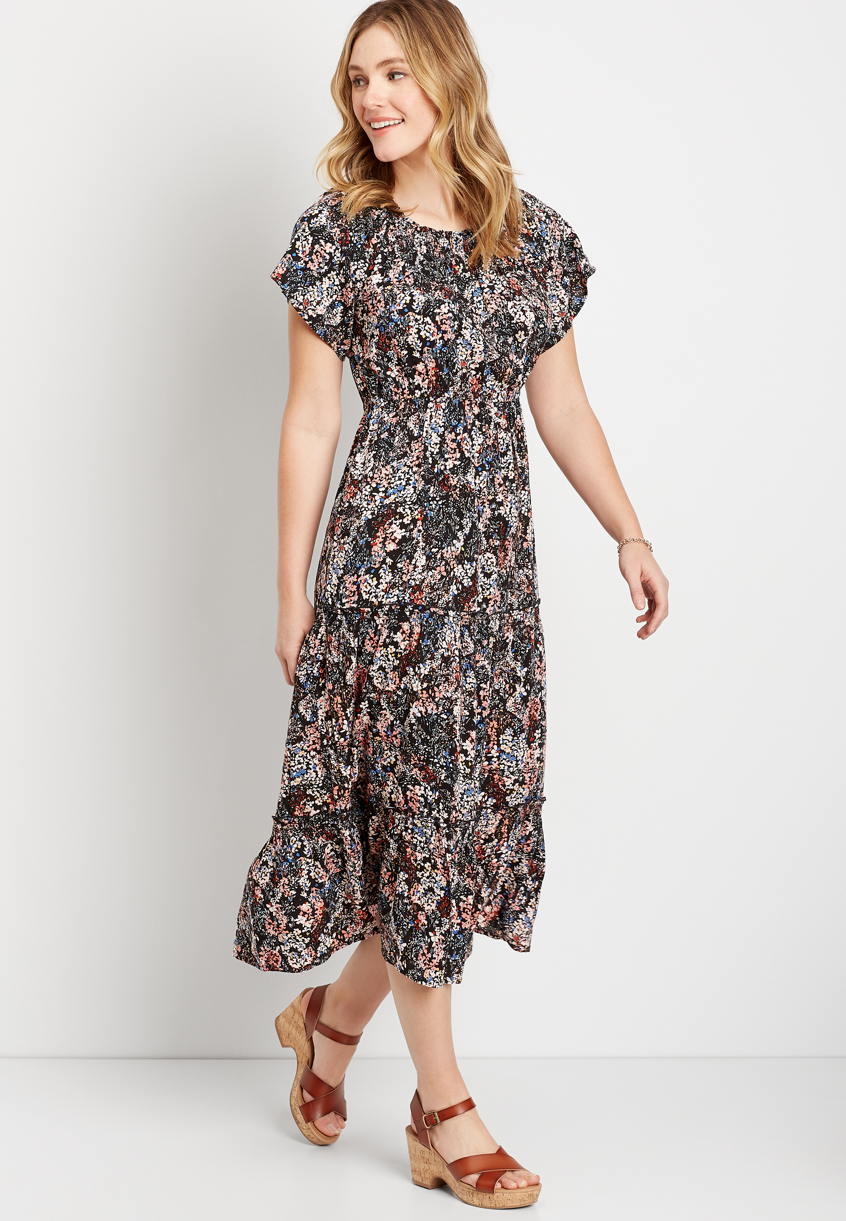 knee length dresses for ladies Smocked Square Neck Midi Dress only – Blue Zone Planet main image 0