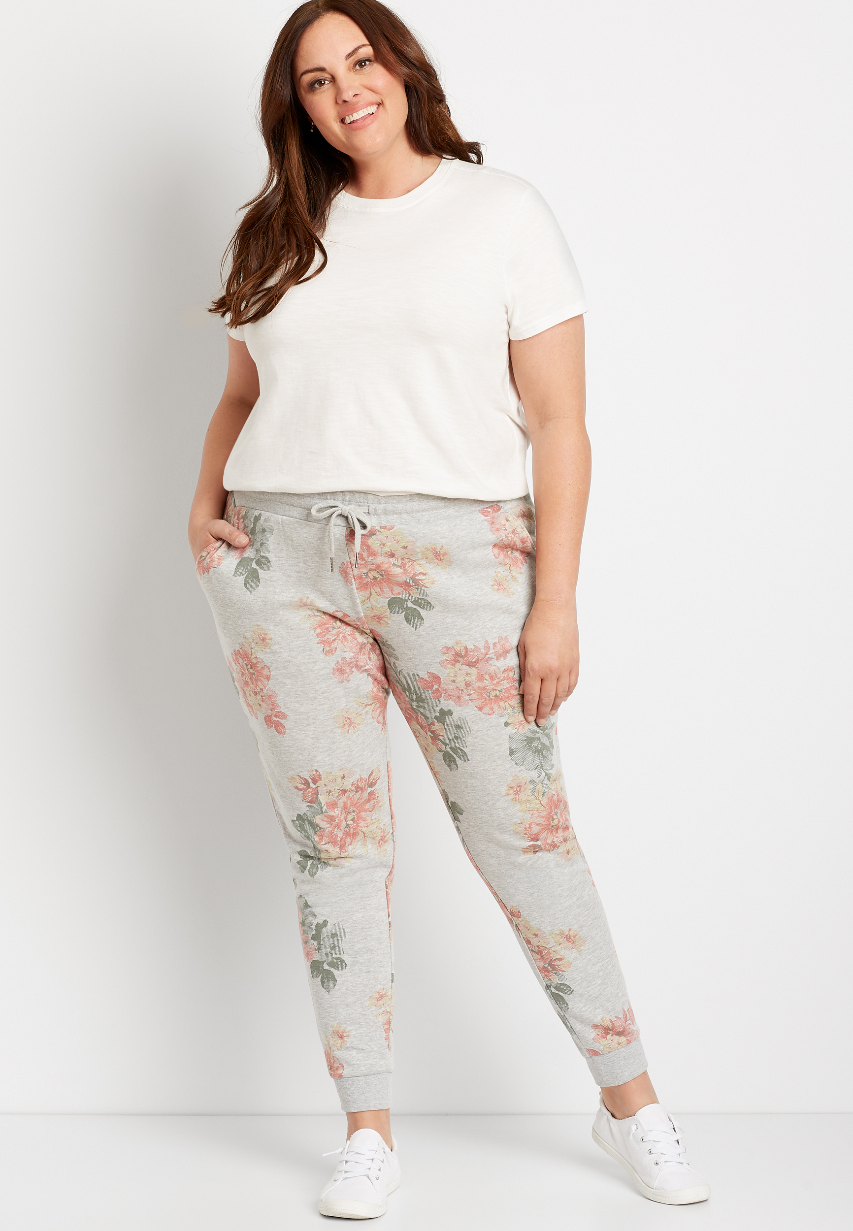 Plus Size Gray Floral Jogger Pant - alternate image