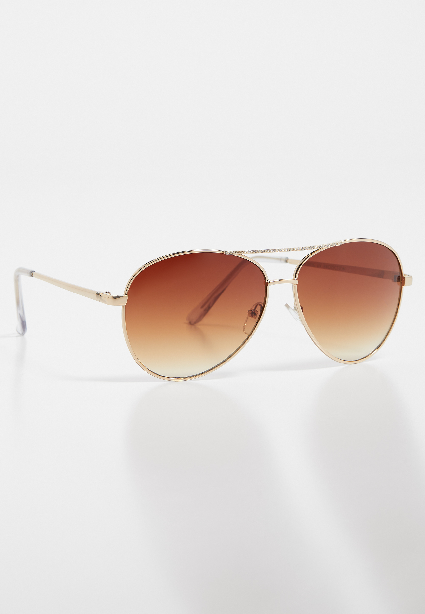 Gold Aviator Rhinestone Top Sunglasses | maurices