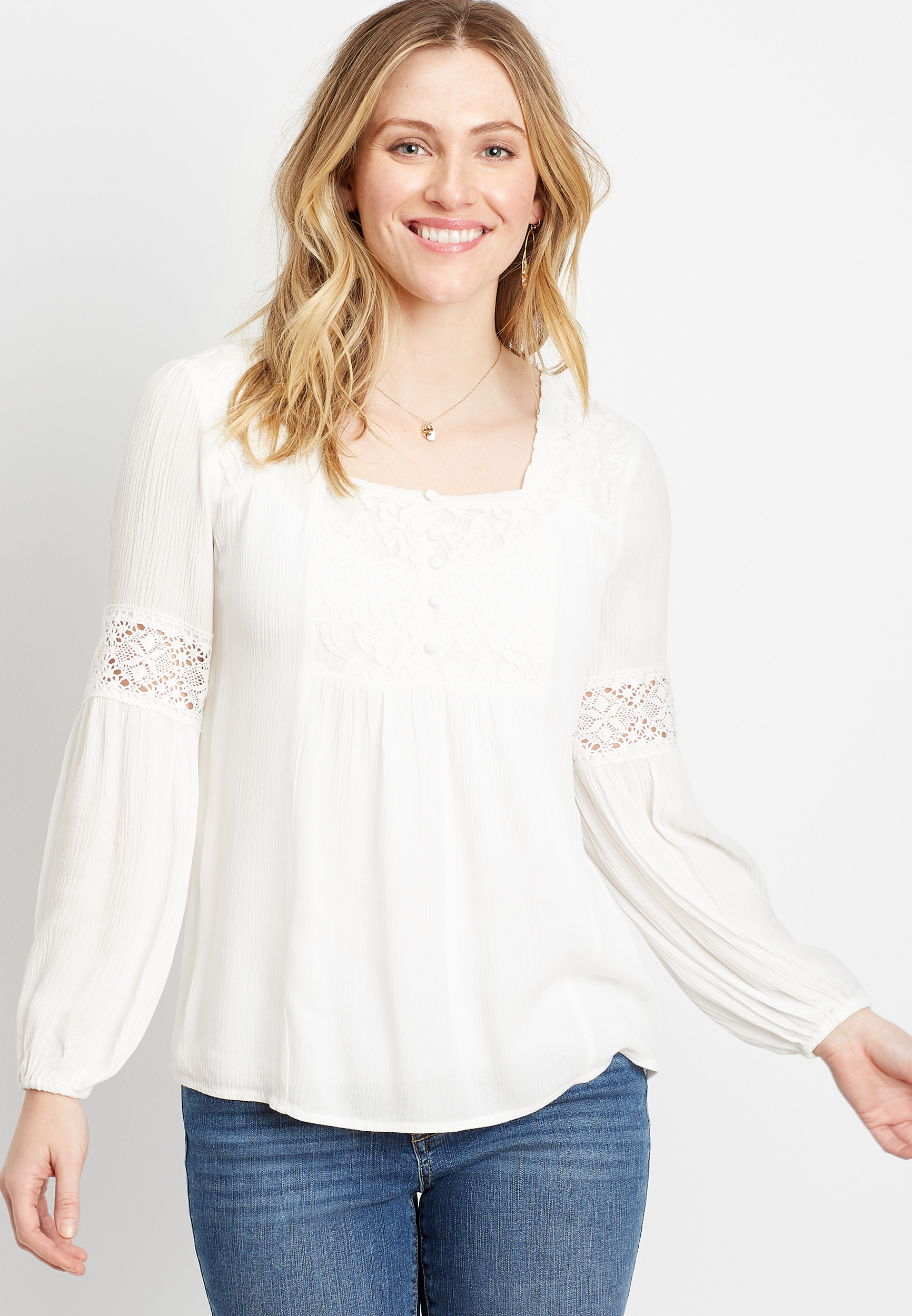 White Square Neck Lace Top | maurices