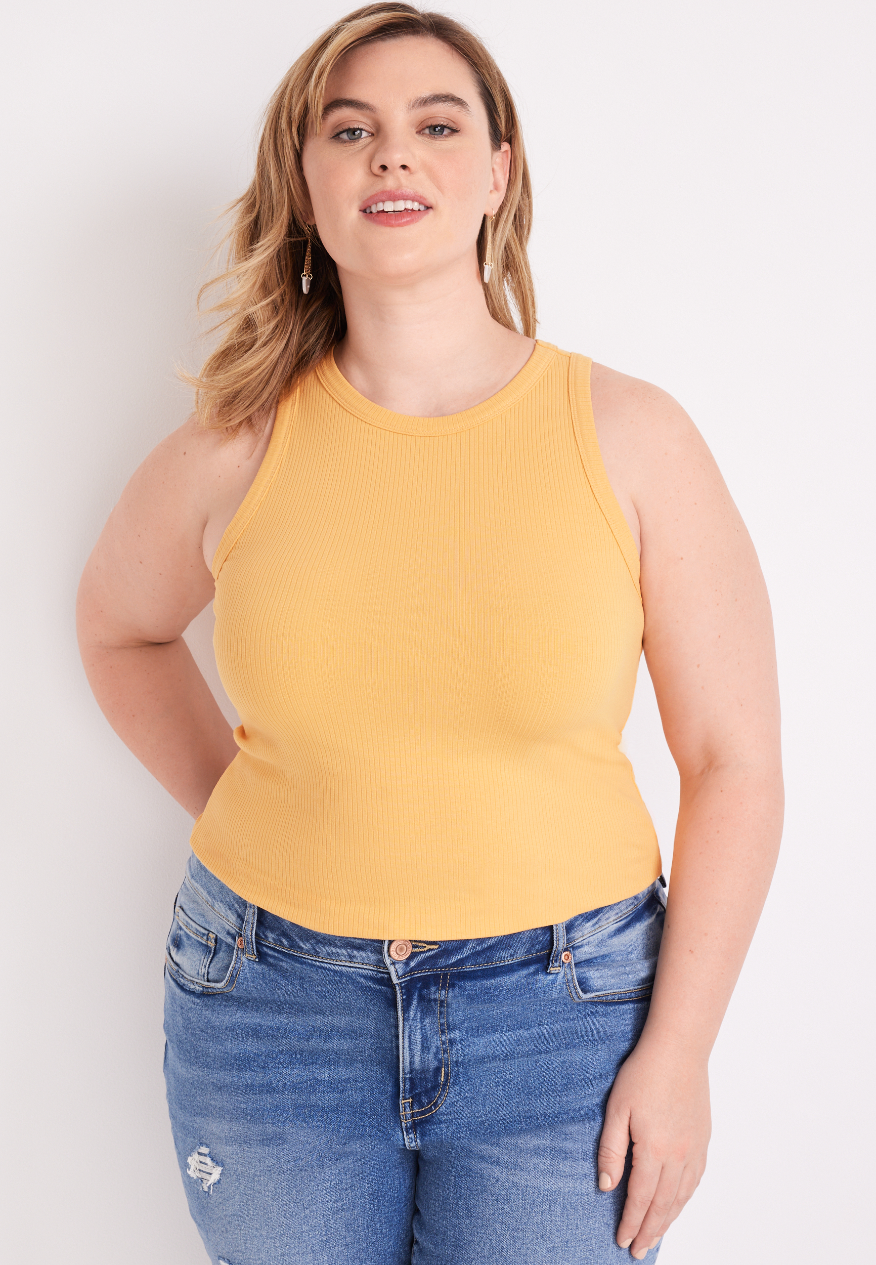 Plus Size Highline Solid Fitted Ribbed Tank Top