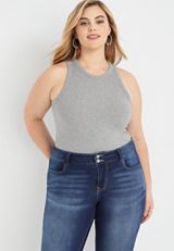 Plus Size Highline Solid Fitted Ribbed Tank Top, C151, small