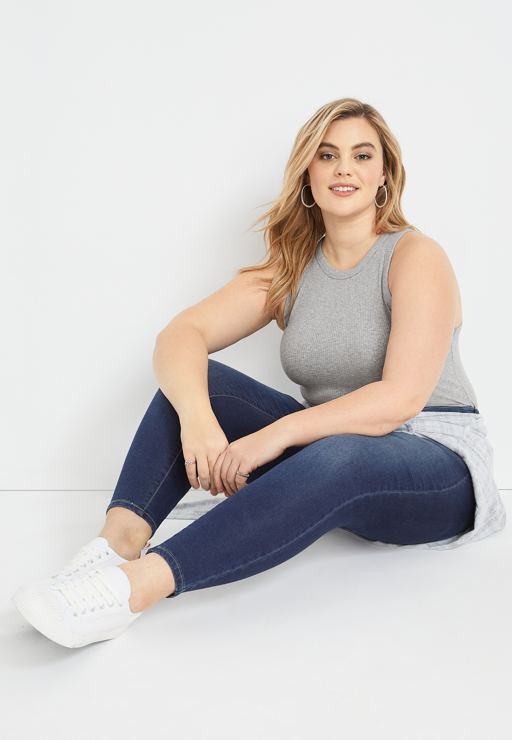 Plus Size Highline Solid Fitted Ribbed Tank Top, C151, large