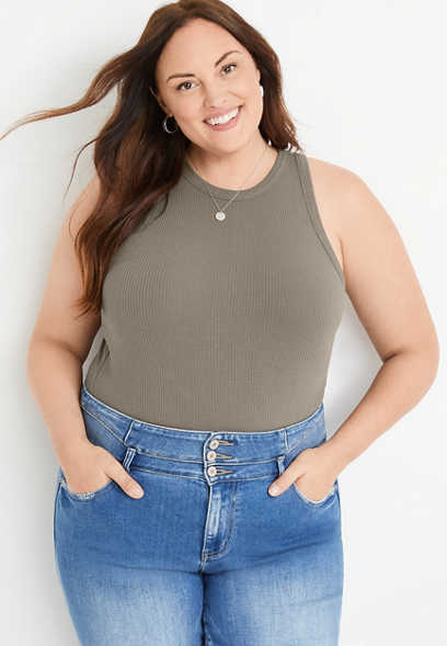 Plus Size Highline Solid Fitted Ribbed Tank Top