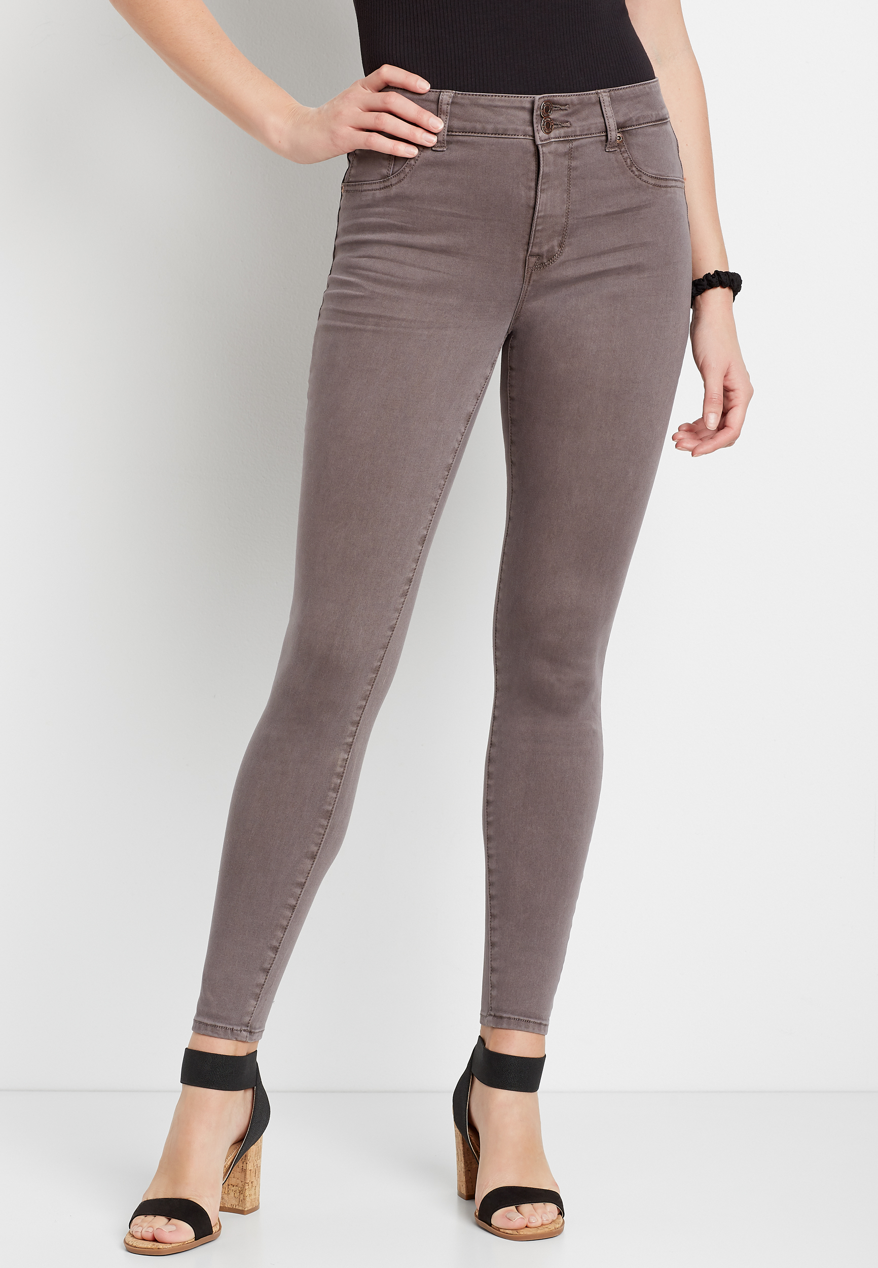m jeans by mauricesâ¢ High Rise Brown Double Button Jegging Made With REPREVEÂ® | maurices