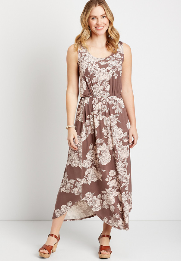 24/7 Brown Floral Sleeveless Maxi | maurices
