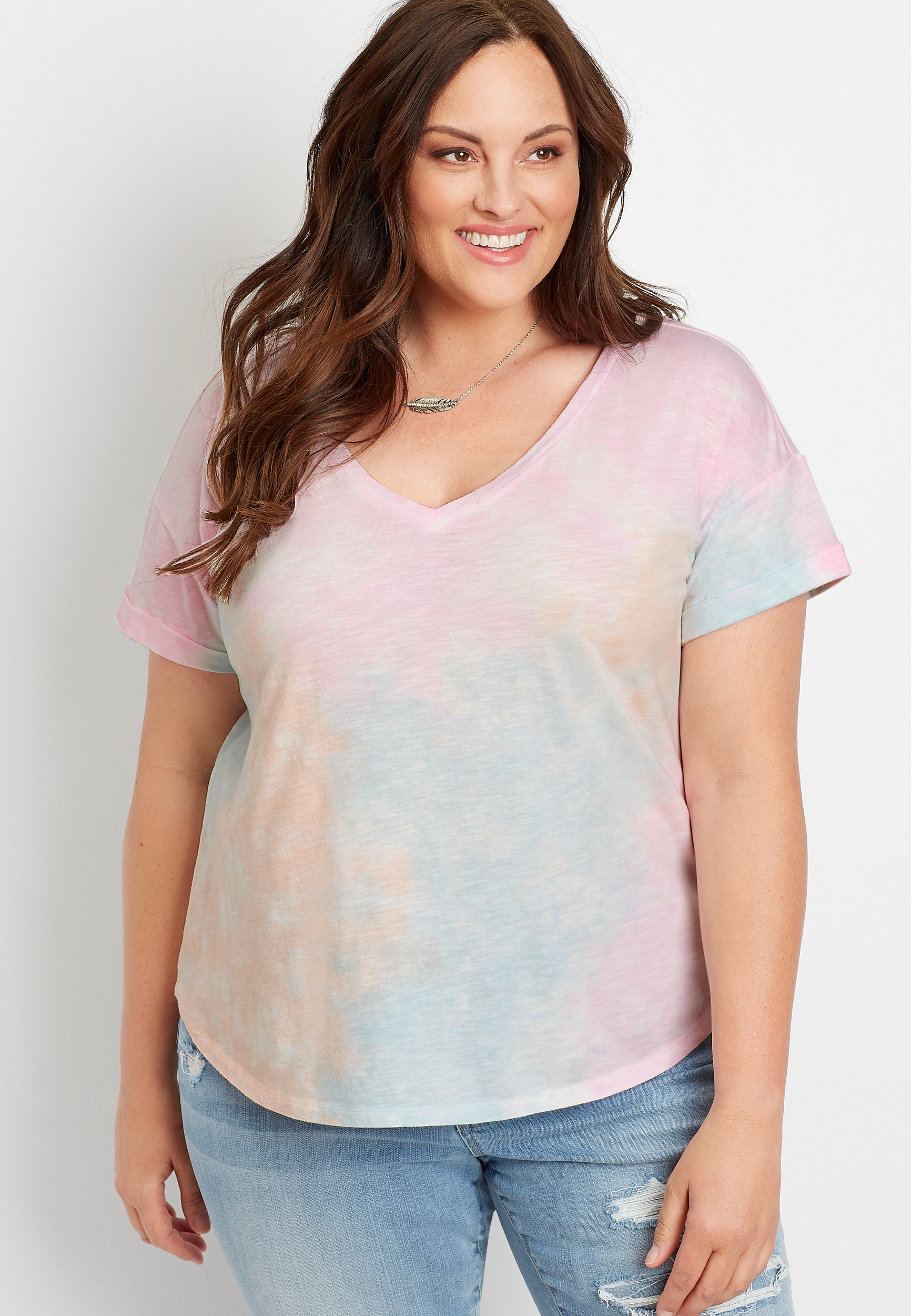 Plus Size 247 Multi Tie Dye Drop Shoulder Classic Tee Maurices 3362