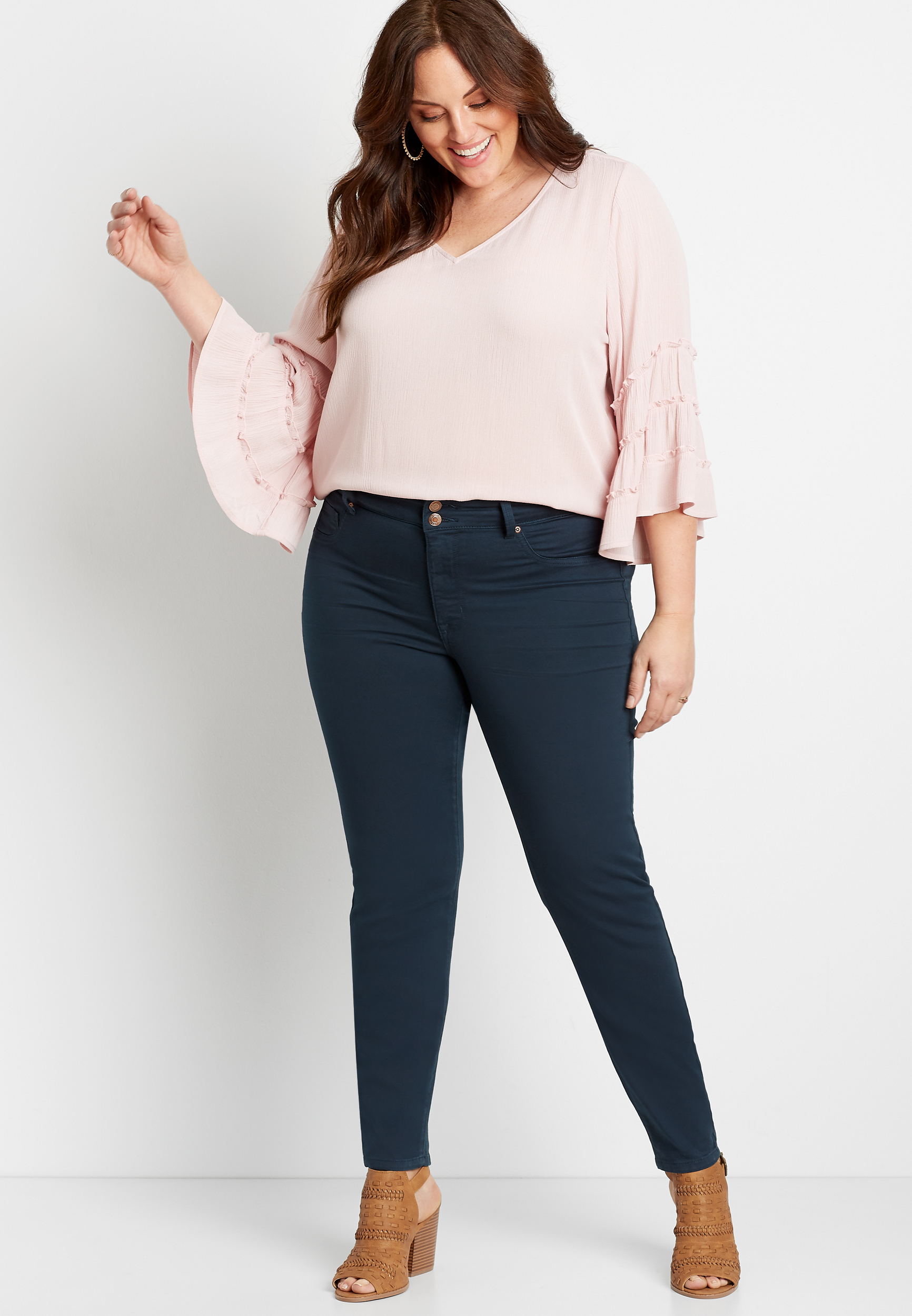 Plus Size High Rise Double Button Dark Indigo Jegging | maurices