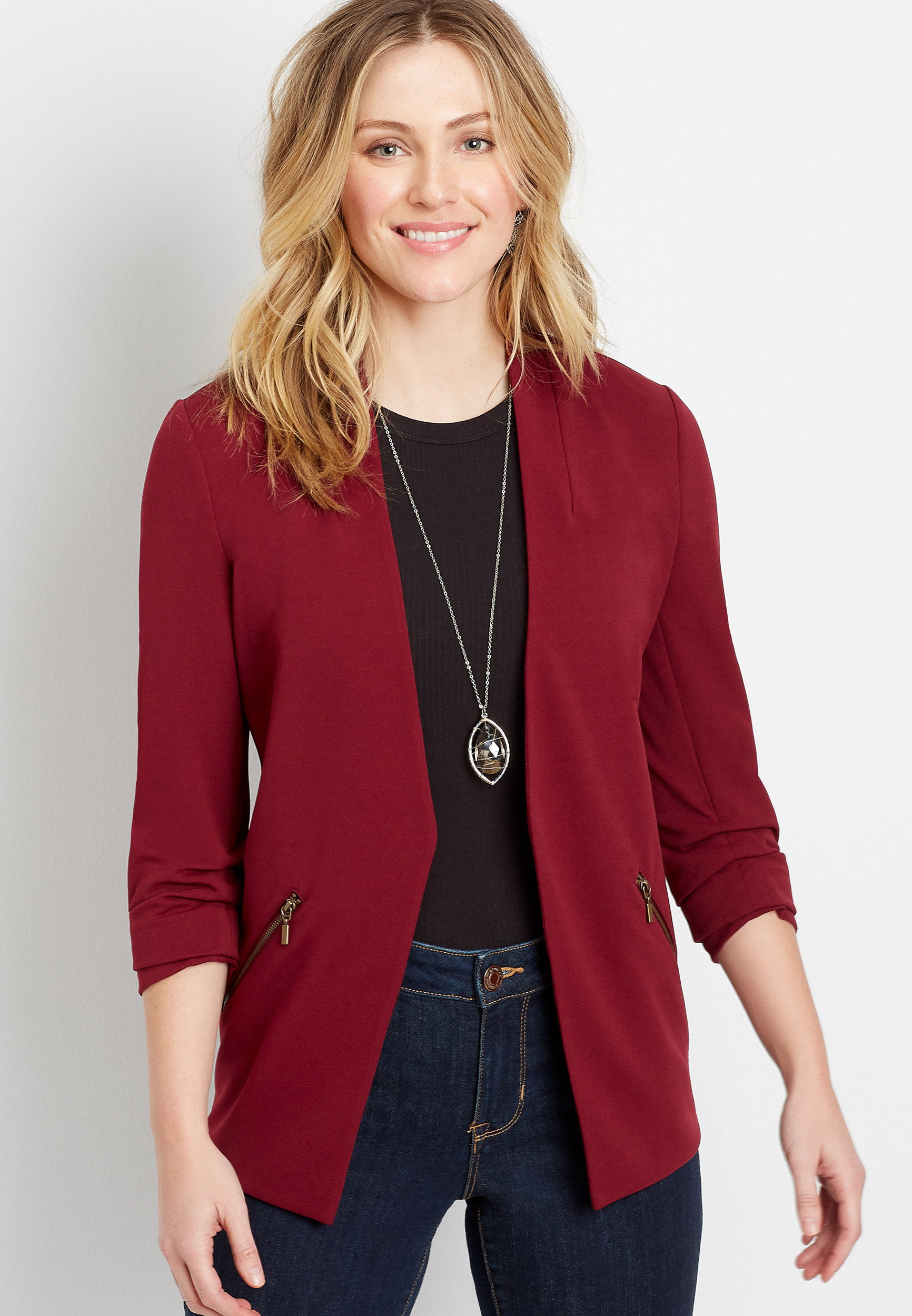 Red Open Front Blazer maurices