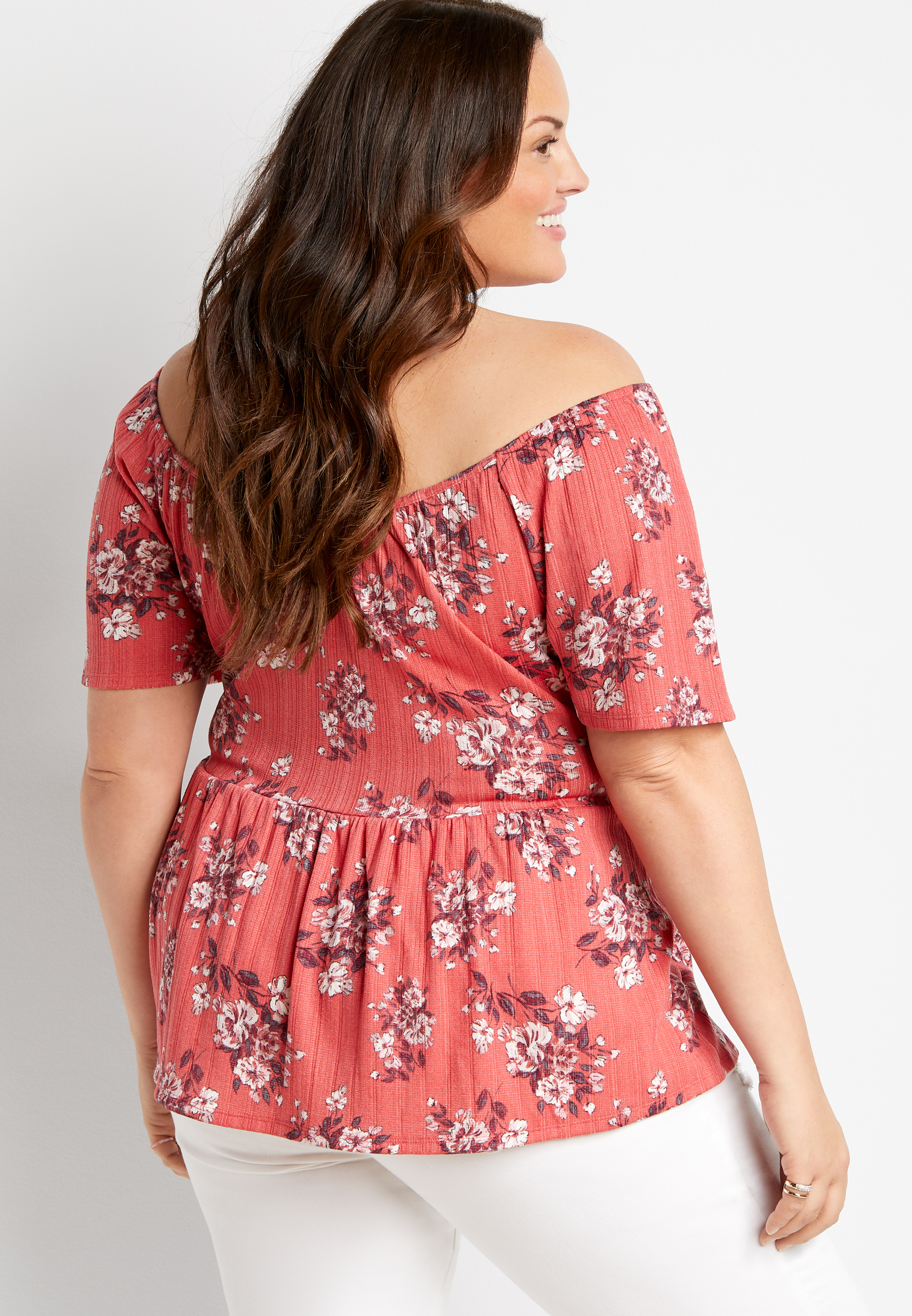 red plus size peplum top