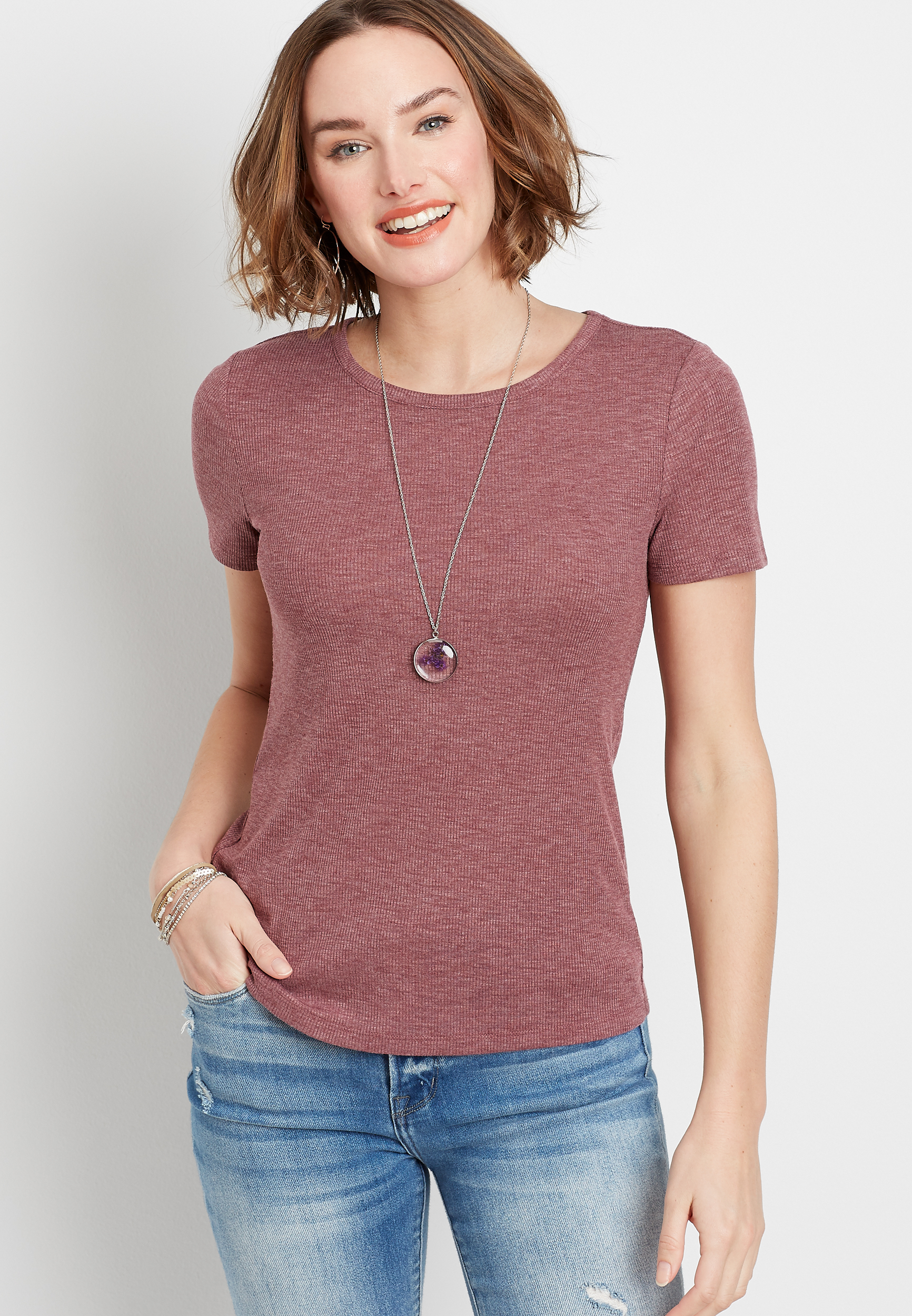 24/7 Solid Rib Knit Tuck In Tee - alternate image